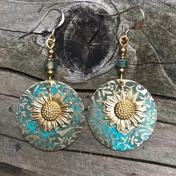Boho Sunflower Drop Earrings - Picture 3 of 3